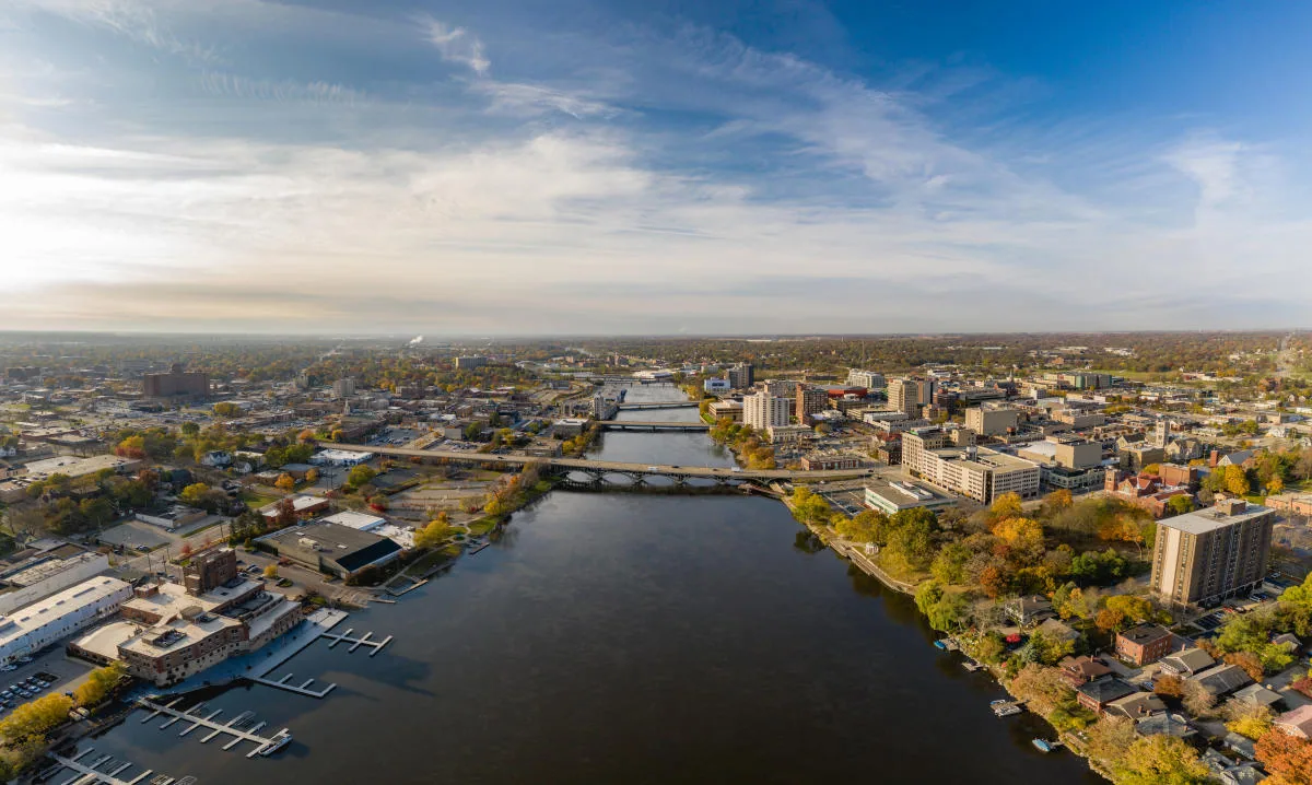 Rockford, IL and the Rock River from above